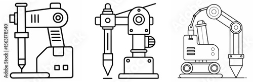 Hydraulic Hammer Machine Coloring Page - Construction Equipment Line Art Outline for Kids and Adults
