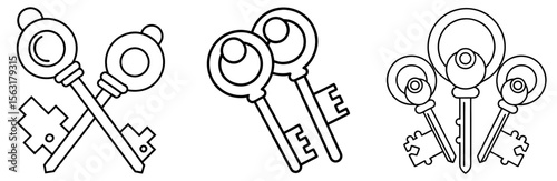 Keys Coloring Page - Vintage and Modern Key Designs Line Art Outline for Kids and Adults