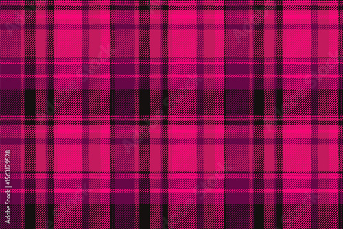 Bold, vibrant plaid pattern with a modern edge. Hot pink, black, and purple hues. Ideal for backgrounds, textiles, fashion projects, and festive themes.