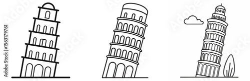 Leaning Tower Coloring Page - Famous Landmark Line Art Outline for Kids and Adults