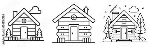 Log House Coloring Page - Rustic Cabin Line Art Outline for Kids and Adults