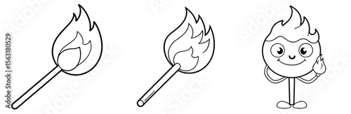 Matchstick Coloring Page - Firestarter Line Art Outline Design for Kids and Adults