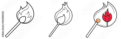 Matchstick Coloring Page - Firestarter Line Art Outline Design for Kids and Adults