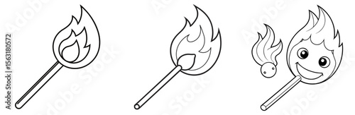 Matchstick Coloring Page - Firestarter Line Art Outline Design for Kids and Adults