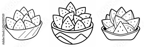 Mexican Snack Nachos Coloring Page - Traditional Food Outline Line Art for Kids and Adults