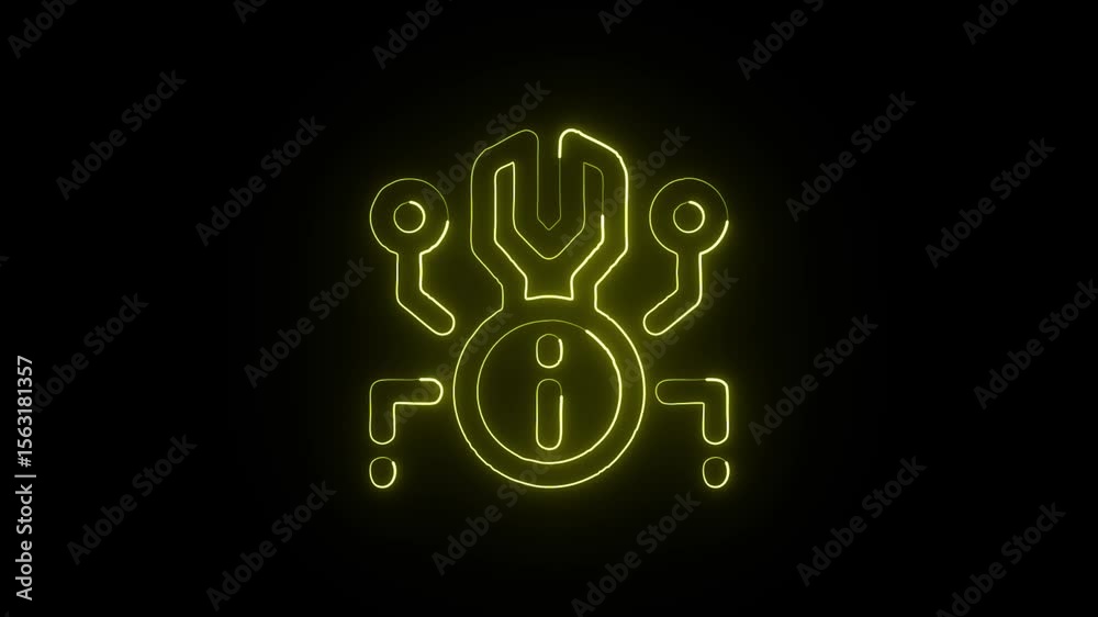 Glowing Circuit Board and Symbol in HD Video Neon Animation on Black Background