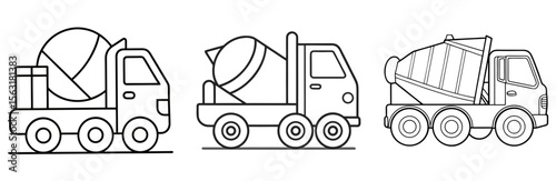 Mixing Truck Machine Coloring Page - Concrete Mixer Vehicle Outline for Kids and Adults