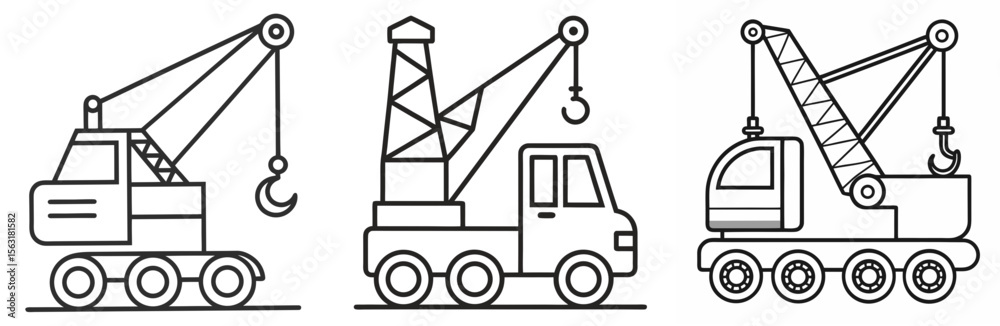 Naklejka premium Mobile Crane Machine Coloring Page - Construction Equipment Outline for Kids and Adults