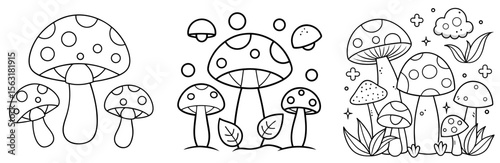 Mushroom Items Coloring Page - Fungi Collection Line Art Outline for Kids and Adults