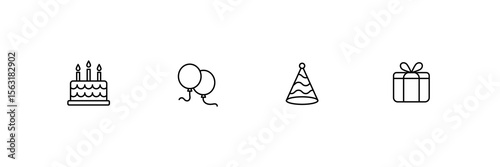 Minimalist birthday icon set , 4 type clean and futuristic, Suitable for birthday in home for kids.