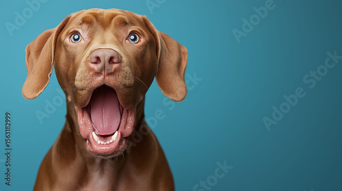 Wallpaper Mural Funny surprised dog opening mouth wide with amazement on blue background Torontodigital.ca