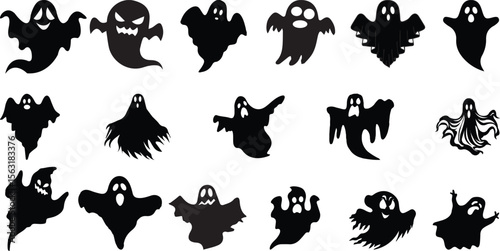 Halloween funny faces ghost vectors. bundle of halloween ghost. spooky season design elements