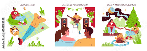Moments of Joy and Connection in Outdoor Vector Illustration