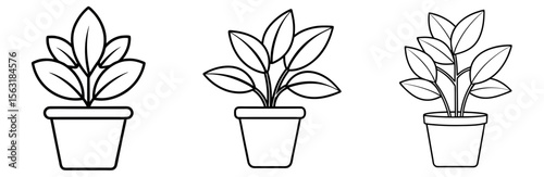 Potted Plant Coloring Page - Indoor Plant Line Art Outline for Kids and Adults
