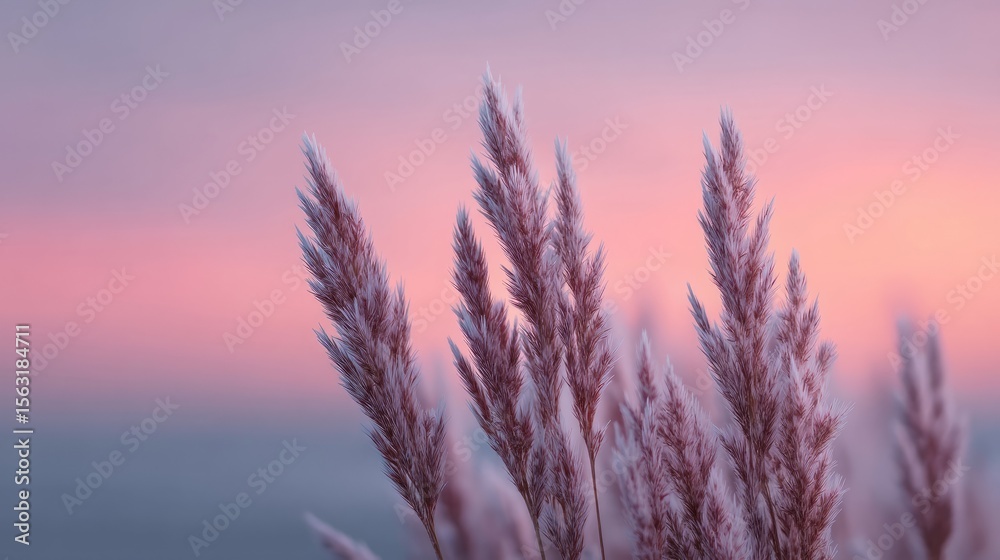 Obraz premium Purple dusk whispers through feathery grasses, evoking Lammas night's dreamy whispers and Solstice twilight's ancient dances