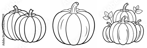 Pumpkins Set Doodle Coloring Page - Autumn Harvest Outline for Kids and Adults