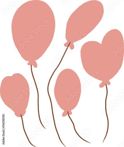 Cute hand-drawn pink balloons with heart and oval shapes