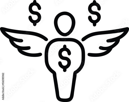Angel investor outline icon with wings and dollar sign symbols vector