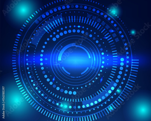 High-tech digital interface background with blue HUD elements and grid design. Perfect for technology, data, or sci-fi themes.