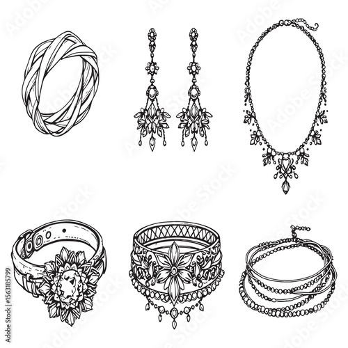 Delicate imitation jewelry hand drawn vector line art