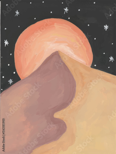 Moon over the Mountains and desert