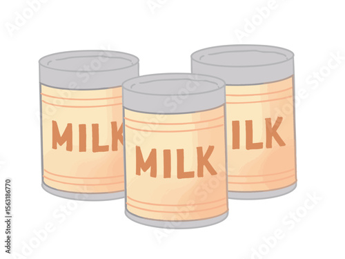 Illustration of a landscape with multiple cans of powdered milk