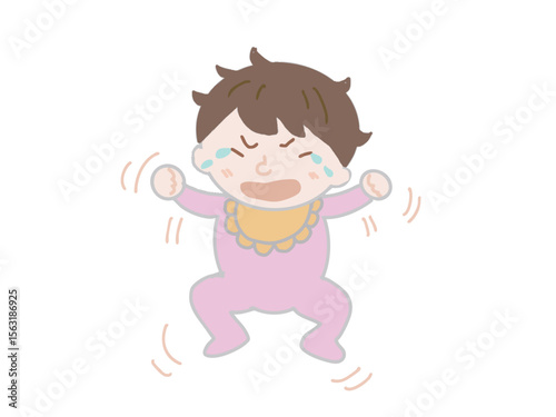 Illustration of a baby in pink clothes crying and raging