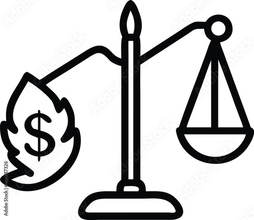 Balance scales icon with dollar sign in fire versus empty weight for business