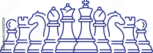 Chess Game Strategy Illustration – King, Queen, Knight, Rook, Bishop, Chessboard, Pieces, Tactic, Intelligence, Logic, Brain, Board Game, Sport, Competition, Strategy