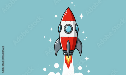 Cartoon Rocket Launching into Space