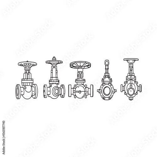detailed industrial valves vector line art drawing