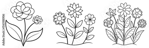 Simple Garden Flowers Coloring Page - Floral Line Art for Kids and Adults
