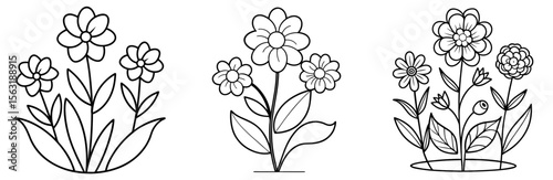 Simple Garden Flowers Coloring Page - Floral Line Art for Kids and Adults