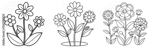 Simple Garden Flowers Coloring Page - Floral Line Art for Kids and Adults