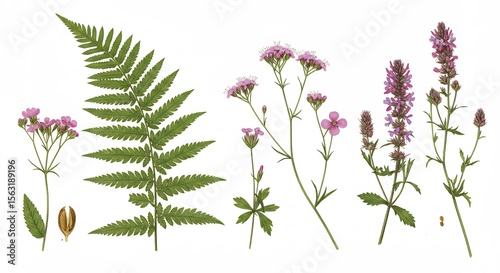 Herbes presses délicates lumière douce fond blanc botanique. AI Generated