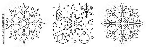 Snowflakes Items Coloring Page – Winter Element Line Art for Kids and Adults
