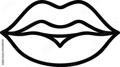 Black outline lips illustration with open mouth for fashion and beauty design