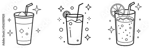 Sparkling Drink Coloring Page - Fizzy Beverage Outline Illustration for Kids and Adults