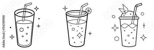 Sparkling Drink Coloring Page - Fizzy Beverage Outline Illustration for Kids and Adults