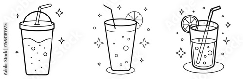Sparkling Drink Coloring Page - Fizzy Beverage Outline Illustration for Kids and Adults
