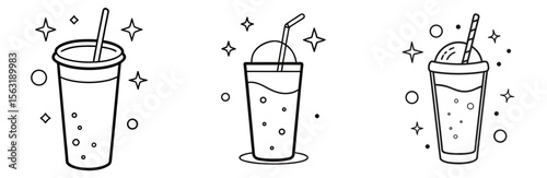 Sparkling Drink Coloring Page - Fizzy Beverage Outline Illustration for Kids and Adults