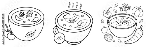 Soup with Vegetables Coloring Page - Healthy Meal Line Art for Kids and Adults