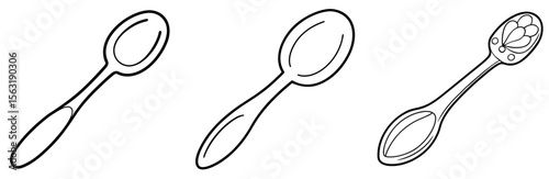 Spoon Coloring Book Page - Outline Vector Line Art Design