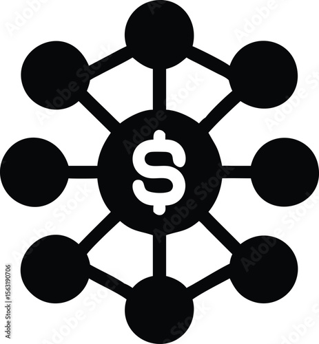 Interlocking coin network silhouette design representing financial connections and exchange