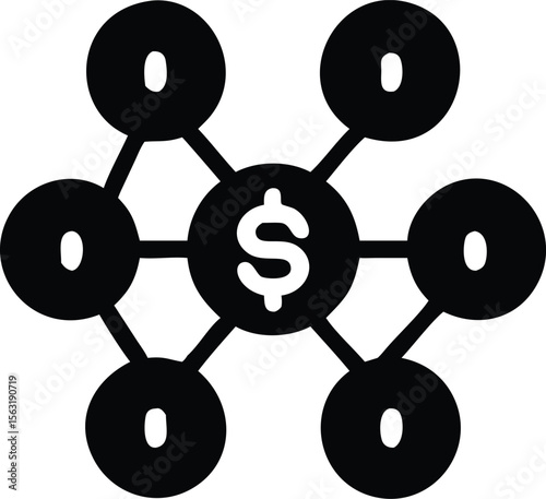 Abstract network of interlocking coins silhouette with transparency for business concepts