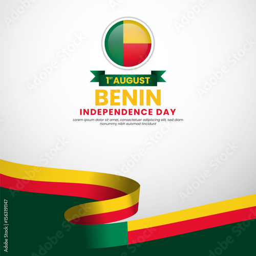 Benin independence day Square banner background with waving ribbon flag