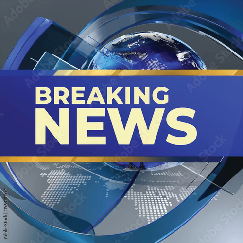 Breaking News Banner with Globe and Blue Digital Graphics