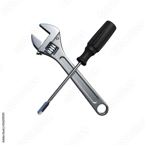 Silver Adjustable Wrench and Black Phillips Head Screwdriver Crossed on  white   Background Tools Repair Maintenance Equipment Metal Hardware D I Y Home Improvement
