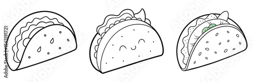 Taco Coloring Book Page - Outline Vector Line Art Design