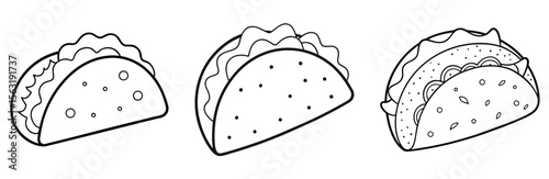 Taco Coloring Book Page - Outline Vector Line Art Design